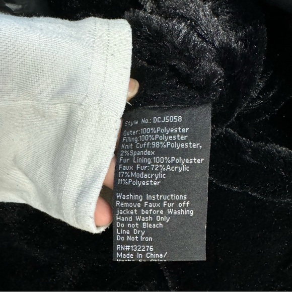 LA Coalition black puff jacket womens L long hood FAUX Fur Collar Winter Coat - Picture 3 of 10